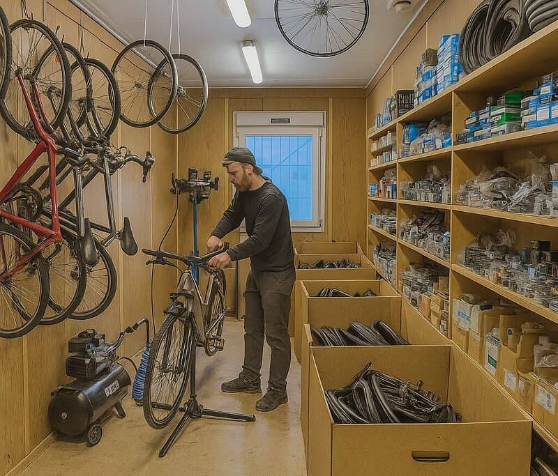 Pajatila vuokrattavissa polkupyörien korjaukseen Hakkilassa ja Juvanmalmilla. Suomen Kotteria oy, konttikylät Vantaa ja Espoo
