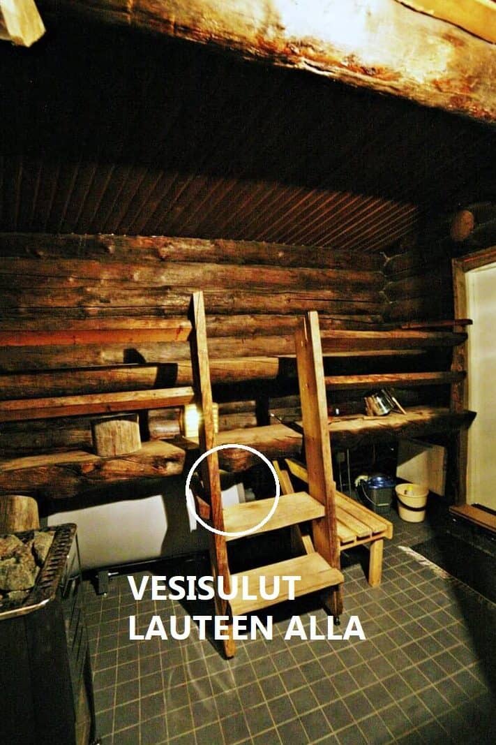 Vesisulut päärakennuksen saunan lauteiden alla.
