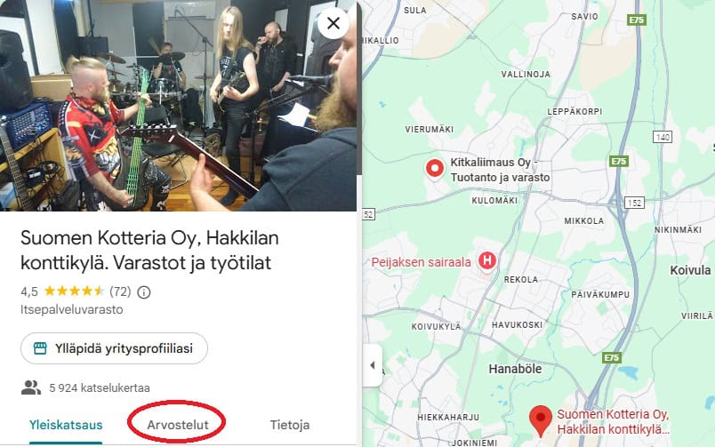 Suomen Kotterian konttikyä Vantaalla, Karttakuva Googlen Business profiilista
